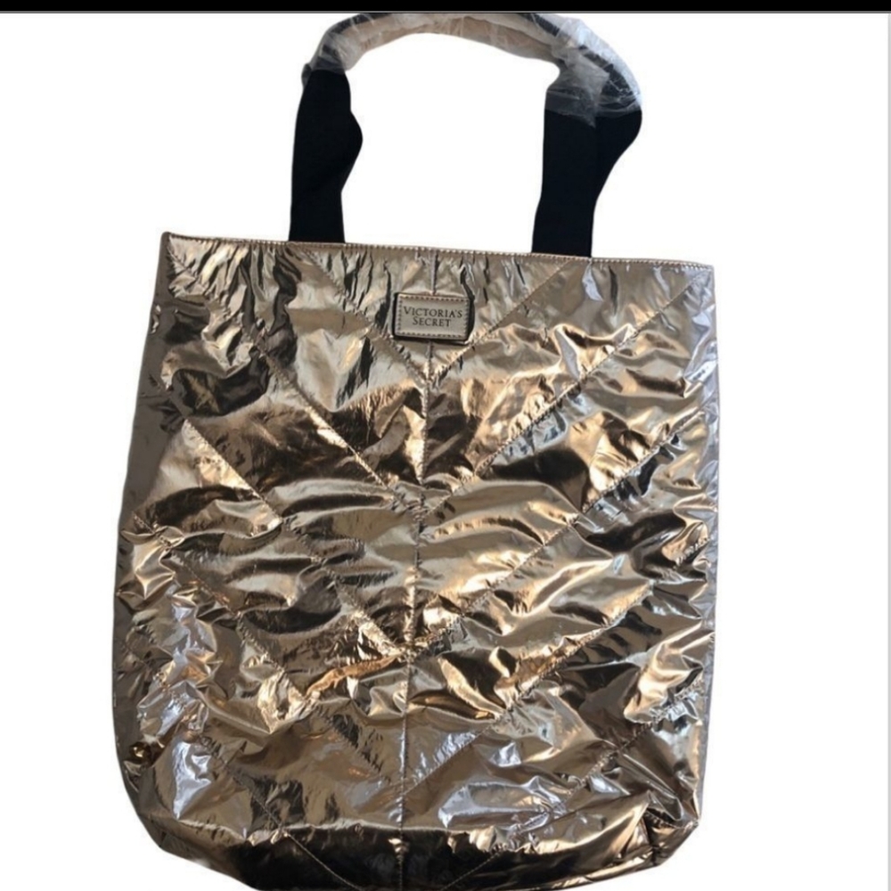 Victoria's Secret Limited Ed Metallic Rose Gold Metallic Tote Bag